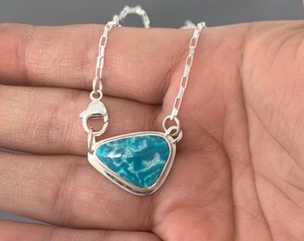Turquoise Sterling Silver Pendant with Sterling Silver Chain, One of a Kind, Ready to Ship