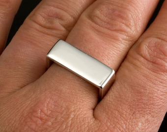 Sterling Silver Wide Square Band Ring, Unisex Minimalist Jewelry
