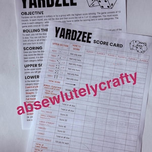 YARDZEE Score Card and Rules pdf - digital download