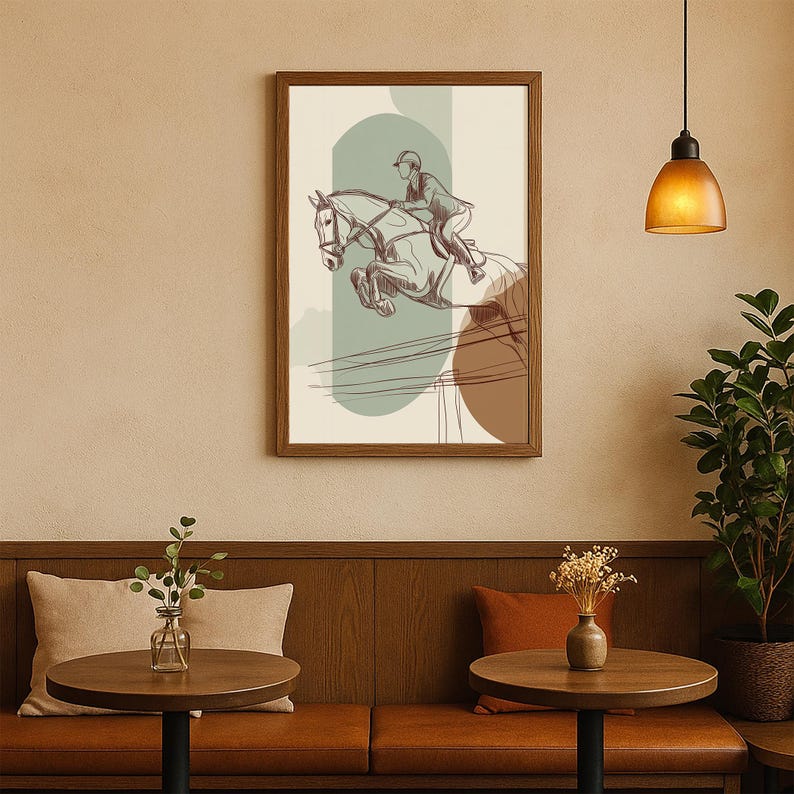 Equestrian Horse Jumping Line Art Print – Minimalist Modern Rider Wall ...