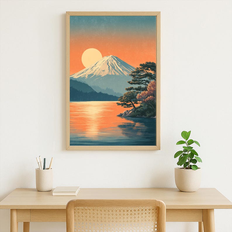 Vintage Mount Fuji Poster: Japanese Sunset Wall Art, Retro Travel Print ...