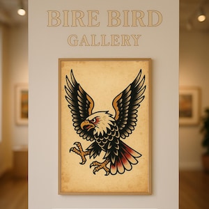 Vintage American Traditional Eagle Tattoo Print - Old School Bold Line Style Wall Art, Retro Flash Poster for Tattoo Lovers and Decor