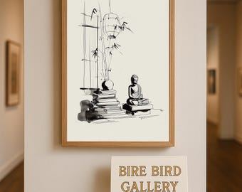 Minimalist Zen Buddha Meditation Wall Art -  Serene Black and White Ink Style, Spiritual Calm Decor, Japanese Wabi Sabi Aesthetic Poster