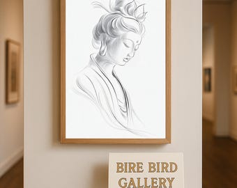 Guanyin Line Drawing Wall Art Print – Minimalist Zen Goddess Artwork, Buddhist Spiritual Illustration Digital Download for Home Decor