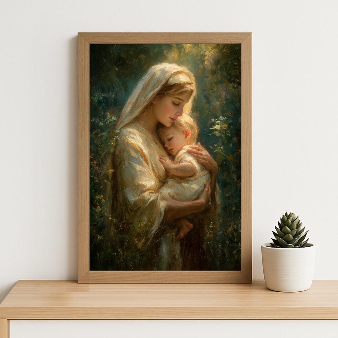 Virgin Mary and Baby Jesus Art Print: Christian Oil Painting Religious ...