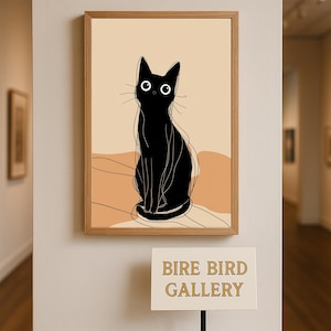 Minimalist Black Cat Line Art – Modern Boho Pet Illustration, Cute Feline Wall Decor for Cat Lovers and Contemporary Homes