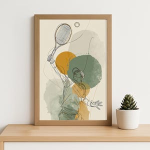 Tennis Serve Line Art Poster – Modern Abstract Sports Printable, Athlete Action Wall Art, Minimalist Tennis Player Digital Download