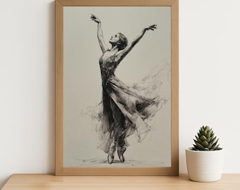 Ballerina Wall Art Print – Elegant Ballet Dancer Sketch Drawing, Graceful Female Dance Poster for Studio, Girls Room or Gift