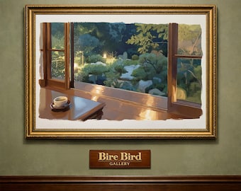 Cozy Window View Wall Art : Japanese Garden Interior Scene, Warm Light Japandi Aesthetic Decor (Digital Download)