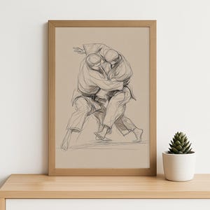 Judo Line Art Print – Minimalist Martial Arts Poster for Dojo Decor, Athlete Gift or Boys Room Wall Art – Judoka Sketch Style Illustration