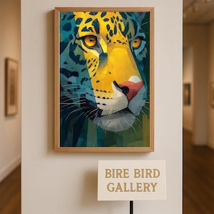 Abstract Jaguar Face Wall Art - Bold Colorful Big Cat Poster, Modern Jungle Animal Print, Wildlife Decor for Office or Living Room