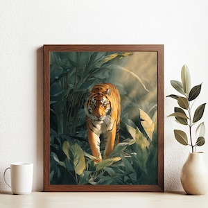 Tropical Tiger Wall Art Printable | Jungle Animal Digital Download | Wild Cat Safari Poster | Jungle Home Decor | Tiger in Rainforest Print