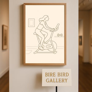 Minimalist Line Art of Woman on Exercise Bike - Home Workout Fitness Poster, Modern Gym Wall Art Print, Simple Healthy Lifestyle Decor