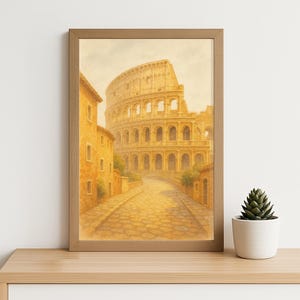 Rome Colosseum Watercolor Wall Art Print | Rustic Italy Street Poster | European Travel Digital Painting for Home Decor