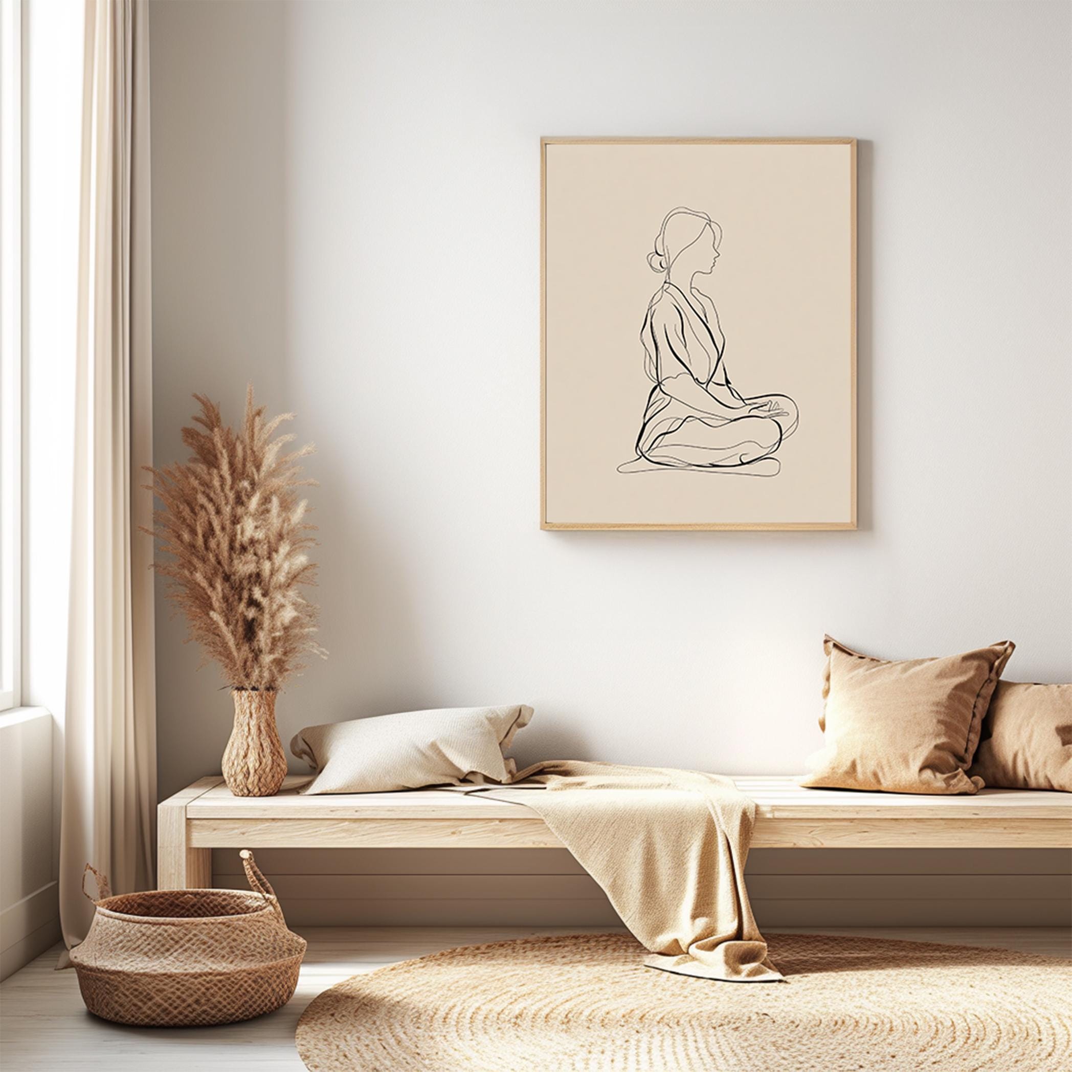 Minimalist Meditation Woman Line Art Print - Calm Neutral Zen Wall ...