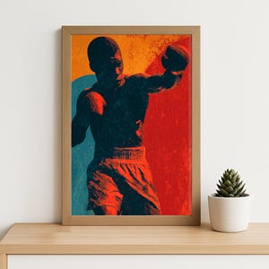 Boxer Poster Illustration – Bold Retro Fight-Inspired Wall Art for Gym, Office or Sports Room, Motivational Boxing Digital Print Decor