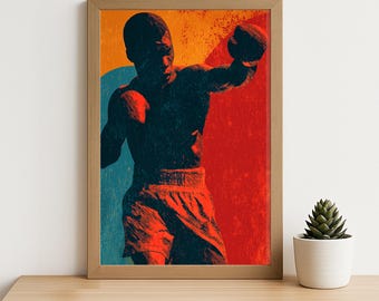 Boxer Poster Illustration – Bold Retro Fight-Inspired Wall Art for Gym, Office or Sports Room, Motivational Boxing Digital Print Decor