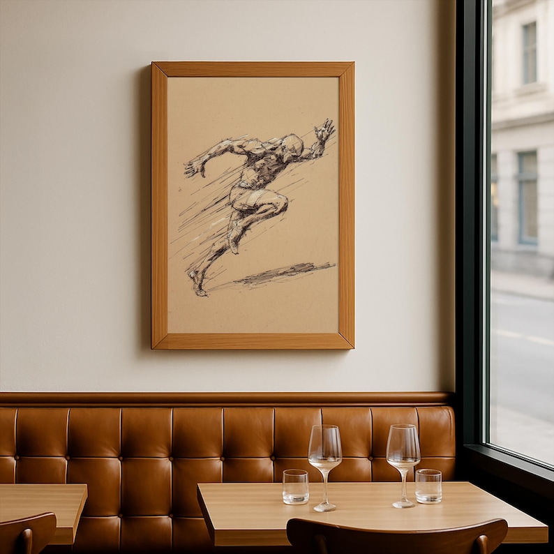 Drowing Sprinter Sprinter Dynamic Sketch Drawing Print – Speed and Motion Athletic Line ...