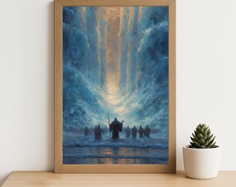Moses Parting the Red Sea Art Print: Biblical Oil Painting, Exodus Miracle Wall Art, Christian Faith Decor (Digital Download)