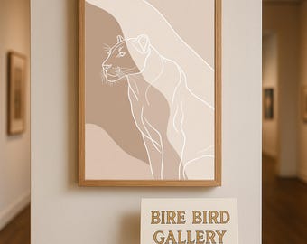 Minimalist Leopard Silhouette Line Art Print - Safari Animal Wall Art in Neutral Beige Tones, Modern Jungle Decor, Digital Download Poster
