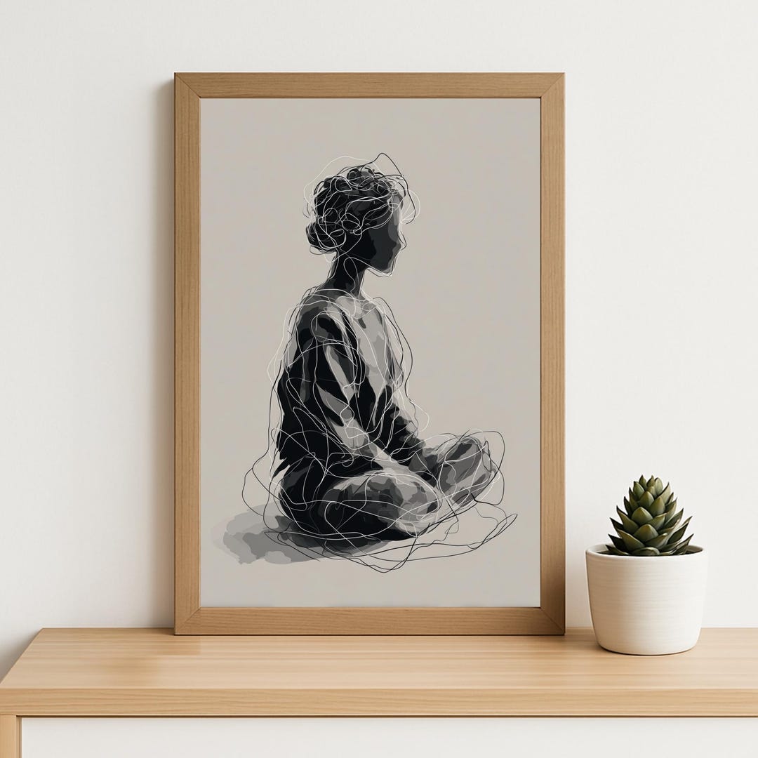 Zen Abstract Abstract Meditation Line Art Print: Minimalist Zen Portrait, Modern ...