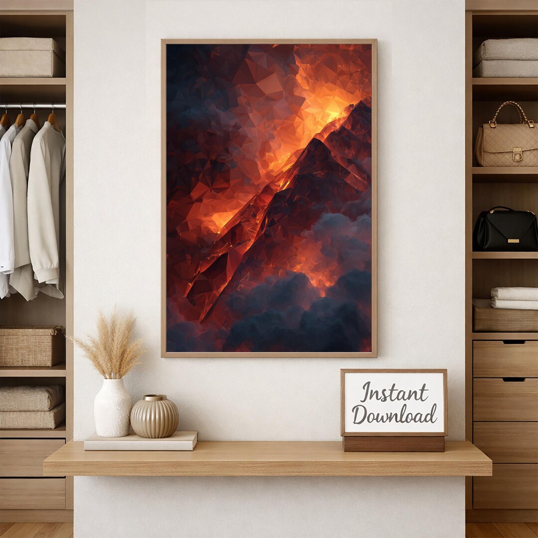 Geometric Volcano Wall Art: Abstract Lava Mountain Landscape ...
