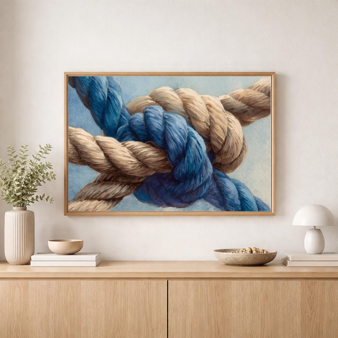 Abstract Rope Knot Art: Blue Beige Connection Symbol Watercolor ...