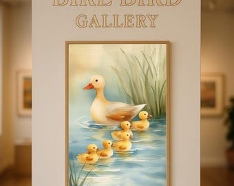 Cute Duck Family Watercolor Print - Mother Duck and Ducklings Nursery Wall Art, Baby Animal Art for Kids Room, Farm Animal Decor