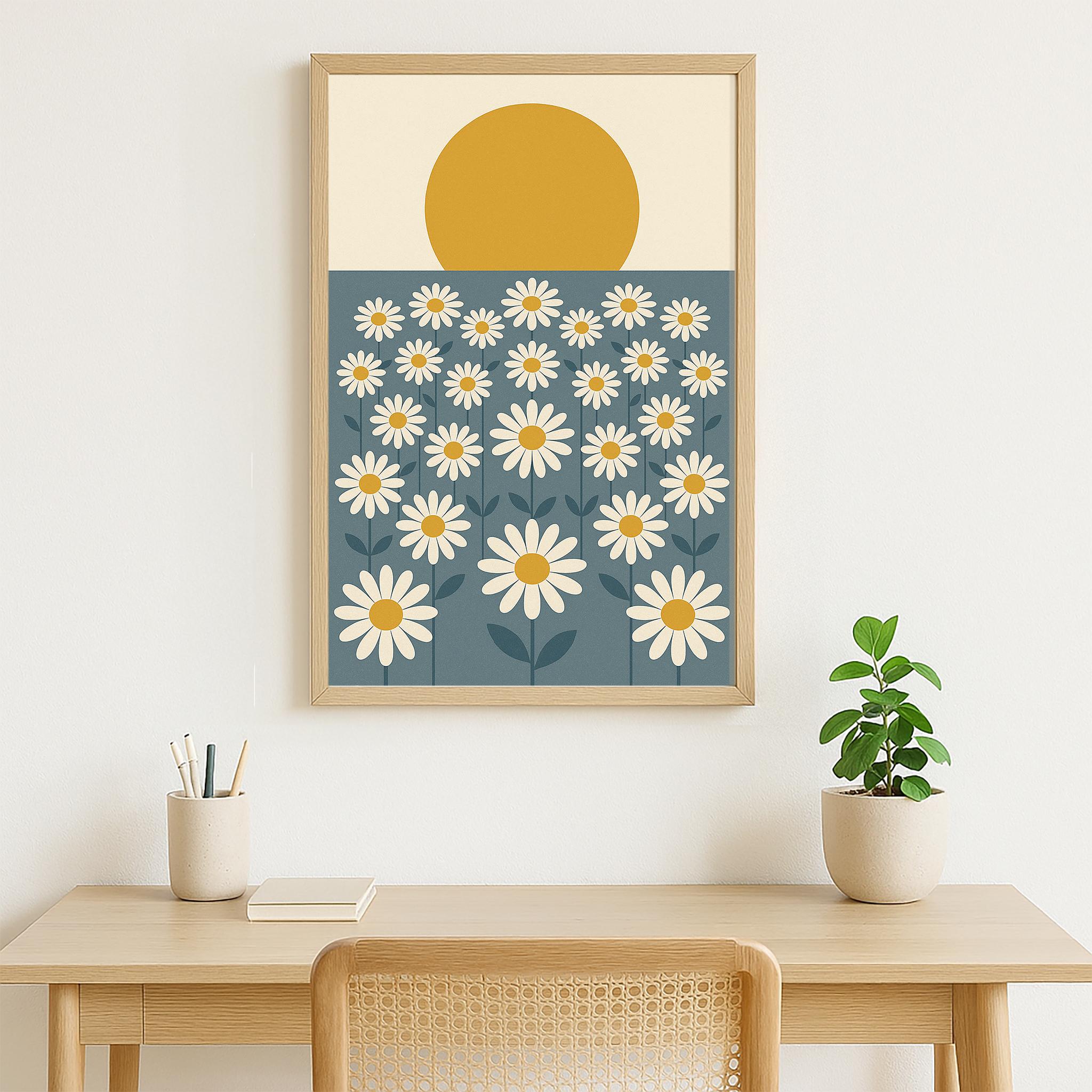 Retro Daisy Flower Art Print - Vintage Sunset Floral Vall Decor, 70s ...