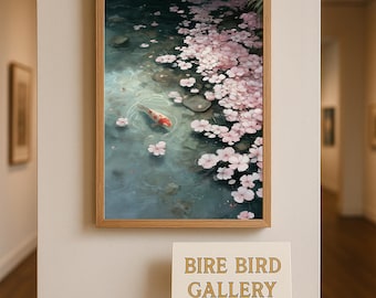 Koi Fish and Cherry Blossoms Wall Art - Peaceful Japanese Pond Illustration, Serene Nature Decor, Tranquil Watercolor Poster Print