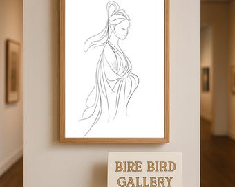 Guanyin Line Art – Minimalist Asian Sacred Portrait, Compassion Bodhisattva Outline, Zen Printable Wall Art