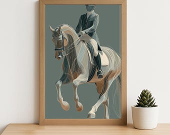 Dressage Horse Line Art Print – Equestrian Minimalist Poster of Collected Trot for Horse Lovers, Riders, Stable or Office Decor