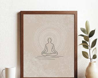 Meditation Line Art Printable | Minimalist Yoga Wall Decor | Zen Circle Energy Poster | Mindfulness Digital Download for Calm Spaces