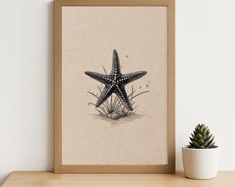Hand-Drawn Starfish Wall Art – Vintage Ocean Marine Printable for Beach House Decor, Coastal Bathroom Art Download, Sea Life Poster