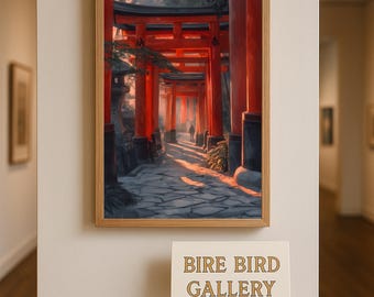 Fushimi Inari Shrine Torii Path Wall Art – Japan Temple Poster, Kyoto Travel Printable, Japanese Torii Gate Painting for Zen Home Decor