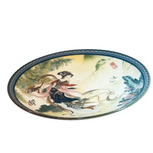 Vintage Decorative Plate With Chinese Art Design 1989 Porcelain Handcrafted 10&quot; Diameter Not For Eating Made In China
