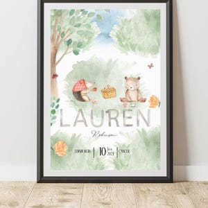 Custom Nursery Name Print | Baby Name Print | Cute Animal Nursery Decor | Personalised Nursery Wall Art  | Picnic Bear Name Sign