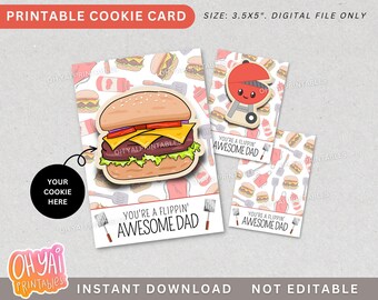 Father's Day Cookie Card, Flippin' awesome dad cookie card, BBQ Cookie Card, Burger Cookie Card, Father's Day grill card, Grill Cookie Card