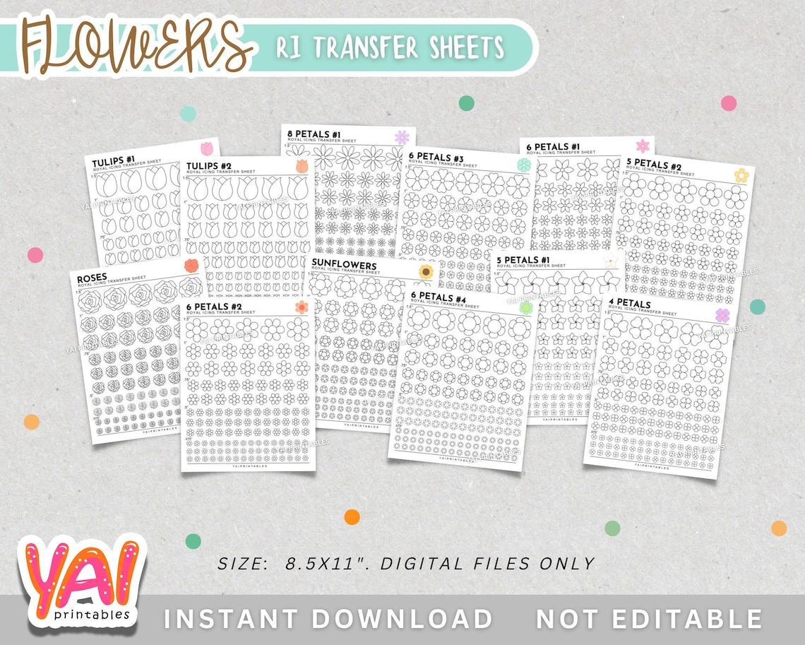 Flowers Royal Icing Transfer Sheets, Flowers RI Transfer Sheets ...