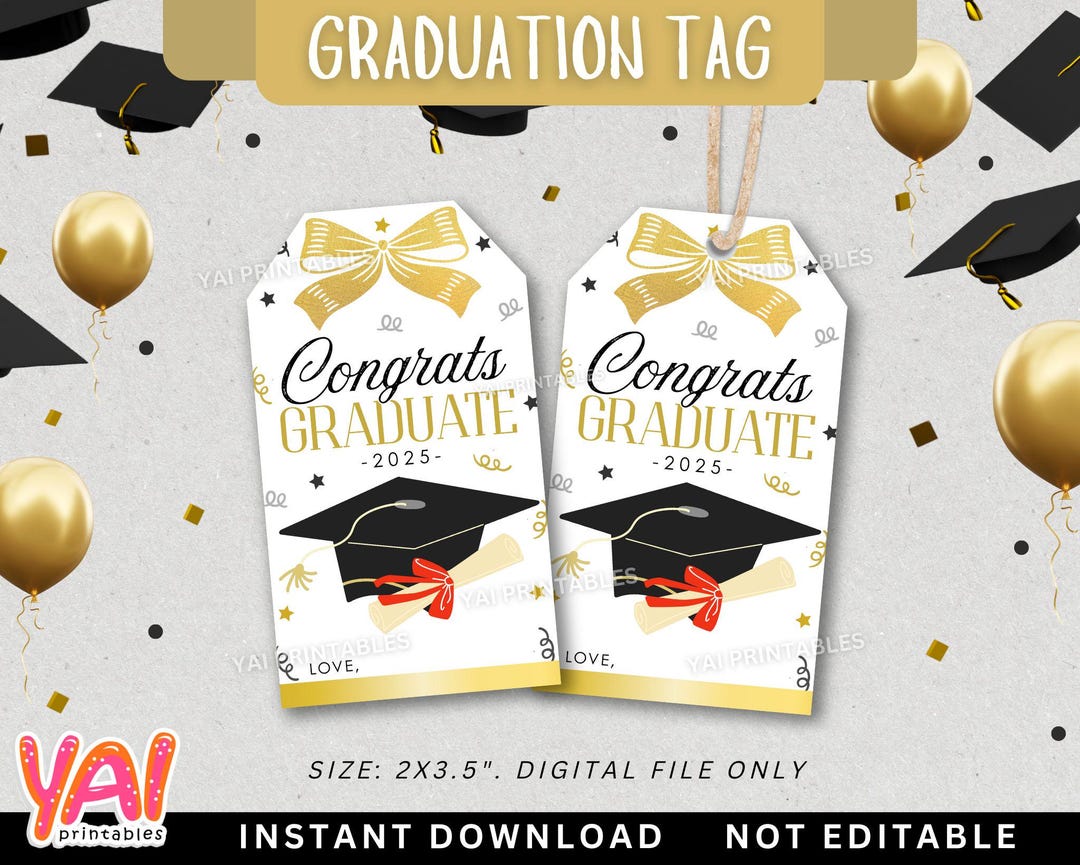 Printable Graduation Tag, Graduation Gift Tag, Class of 2025 Gift Tag ...