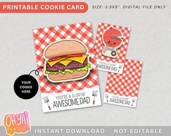 Father's Day Cookie Card, Flippin' awesome dad cookie card, BBQ Cookie Card, Burger Cookie Card, Father's Day grill card, Grill Cookie Card