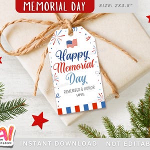Etiqueta de regalo del Día de los Caídos, etiqueta imprimible del Día de los Caídos, etiqueta de regalo patriótica, etiqueta del Día de los Caídos en EE. UU., etiqueta de Feliz Día de los Caídos, etiqueta de recuerdo del Día de los Caídos