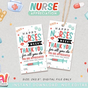 Nurse Appreciation Tag, Printable Nurse Appreciation Tag, Thank You Nurses Gift Tag, Happy Nurses Week Gift Tag, Nurse Gift Tag
