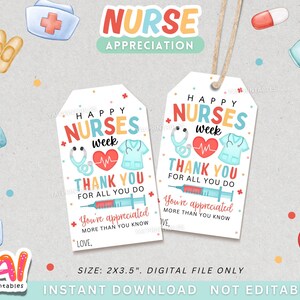 Nurse Appreciation Tag, Printable Nurse Appreciation Tag, Thank You Nurses Gift Tag, Happy Nurses Week Gift Tag, Nurse Gift Tag