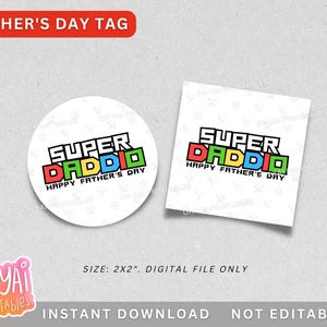 Etiqueta para o Dia dos Pais, etiqueta Super Daddio, etiqueta para o Dia dos Pais para impressão, etiqueta para pai gamer