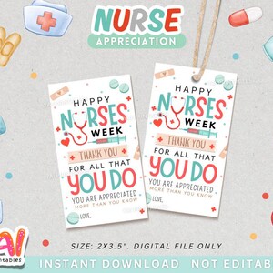 Nurse Appreciation Tag, Printable Nurse Appreciation Tag, Thank You Nurses Gift Tag, Happy Nurses Week Gift Tag, Nurse Gift Tag