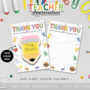 Cookie-Karte für Lehreranerkennung, druckbare Lehreranerkennungskarte, druckbare Zucker Cookie-Rückseite, danke für alles, was du tust Karte