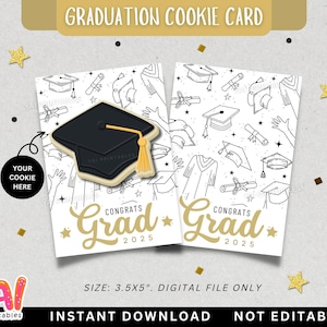 Carte de cookie de remise des diplômes, carte de cookie imprimable de remise des diplômes, carte de cookie de la classe de 2025, carte de cookie félicitations diplômé