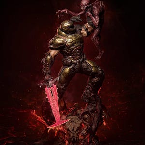 Doom Eternal Slayer Figure With Led Light - Doomguy Statue - Doom The Dark Ages Figure