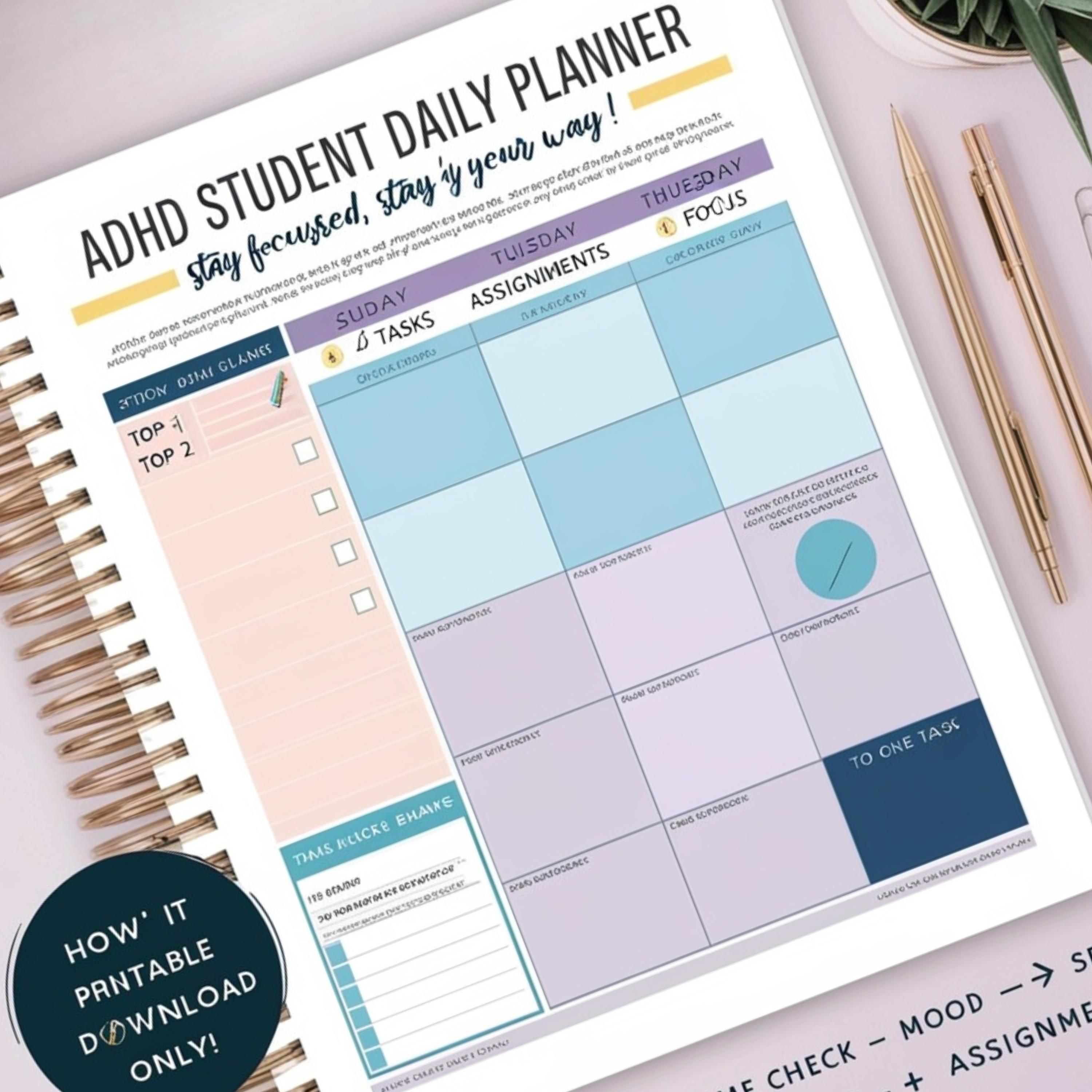 ADHD Student Planner 2025 – 1-page Printable Schedule, Focus and ...